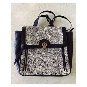 Fossil Amelia Black Leather and Speckled Calf Hair Backpack Convertible Bag